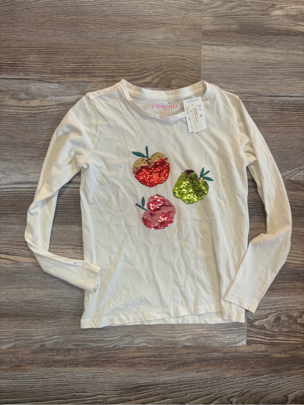NWT Crewcuts Sequin Apple Long Sleeve Tee - M 8/9